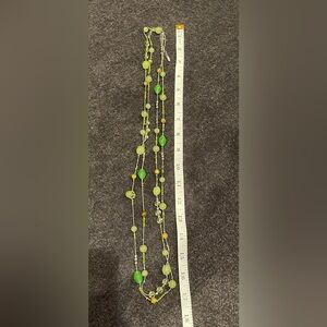 SINGLE LONG STRAND NECKLACE WITH VARIOUS SHADES OF GREEN GLASS BEADS-VERSATILE!